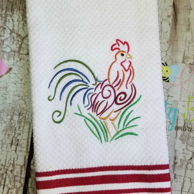 swirly rooster emb design